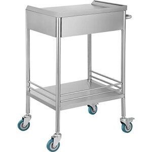 VEVOR Utility Cart with 2 Shelves Shelf Stainless Steel with Wheels Rolling Cart Commercial Wheel Dental Lab Cart Utility Services (2 Shelves/ 1 Drawer)