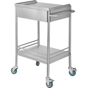 VEVOR Utility Cart with 2 Shelves Shelf Stainless Steel with Wheels Rolling Cart Commercial Wheel Dental Lab Cart Utility Services (2 Shelves/ 1 Drawer)