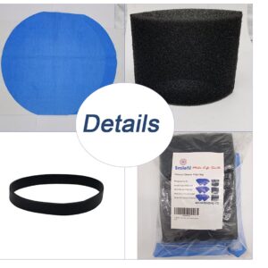 Smilefil 3 Pieces of 90585 Foam Filter Sleeves, 6 Pieces of Shop Vac Reusable 9010700 Dry Filter Disc Bags & 6 Retaining Bands, for Most Shop-Vac Wet/Dry Shop Vacuum Cleaners