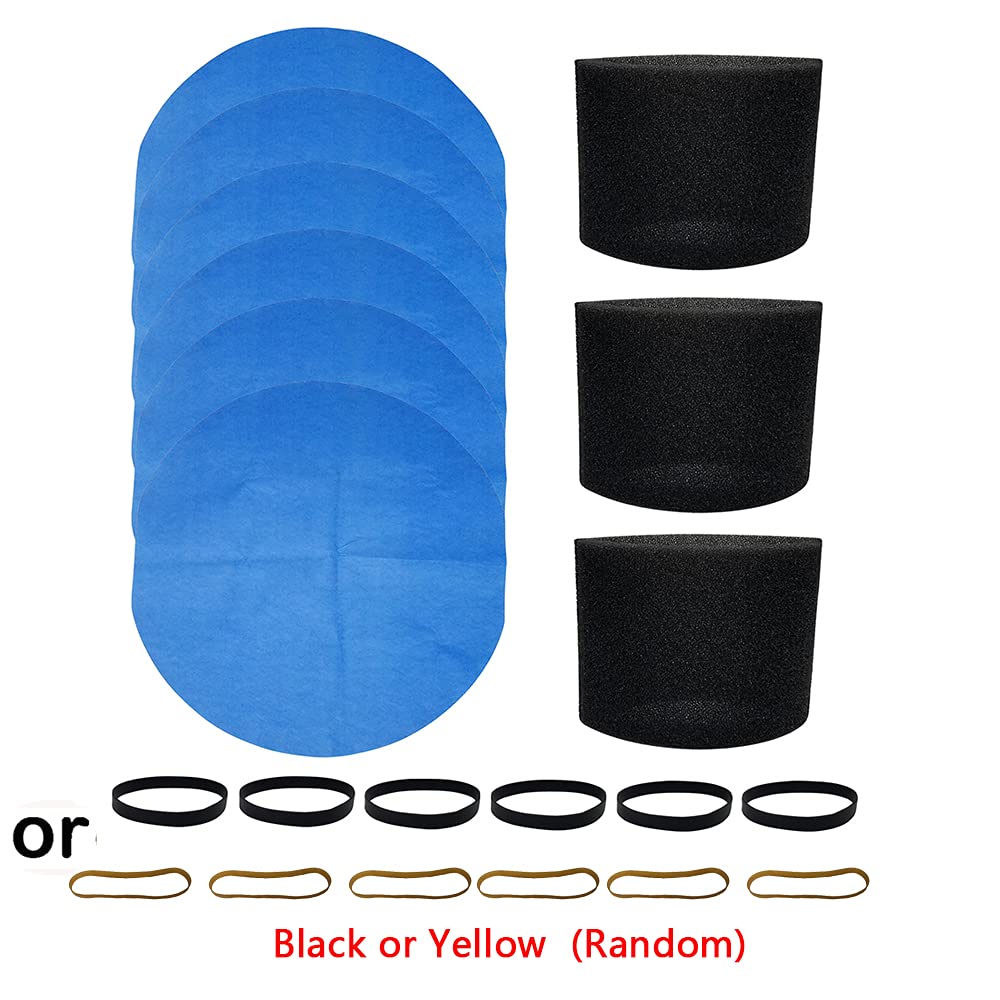 Smilefil 3 Pieces of 90585 Foam Filter Sleeves, 6 Pieces of Shop Vac Reusable 9010700 Dry Filter Disc Bags & 6 Retaining Bands, for Most Shop-Vac Wet/Dry Shop Vacuum Cleaners