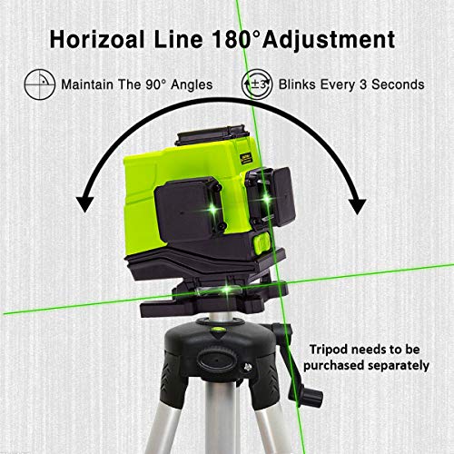 Zokoun IE12,12 Lines Green Beam 360° Rotary Self-leveling Laser Level Horizontal&Vertical Cross Line Leveler With Wireless Control 3D Laser Level with Li-ion Battery