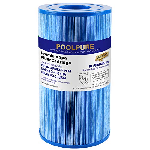 POOLPURE Antimicrobial Spa Filter Replaces Pleatco PRB35-IN-M, Unicel C-4335RA, Guardian 409-219, Filbur FC-2385M, 03FIL1300, 17-2482, 25393, 303557, 817-3501, 5 X 9 Drop in Hot Tub Filter, 1 Pack