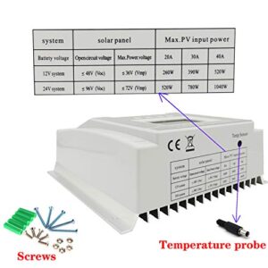 40Amp MPPT Solar Controller 100V Input Tracker for Lithium Iron Phosphate LiFePO4 (Lead Acid AGM) Charger, Solar Panel Maximum Input 520W/1040W (12V/24V) Automatic (K40A)