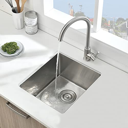 Stainless Steel Undermount Bar Sink, BoomHoze 15 x 17 Inches Small Wet Bar Sink Undermount 16 Gauge SUS304 Brushed Nickel Single Bowl Outdoor Bar Sink