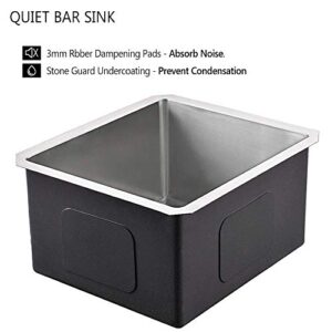 Stainless Steel Undermount Bar Sink, BoomHoze 15 x 17 Inches Small Wet Bar Sink Undermount 16 Gauge SUS304 Brushed Nickel Single Bowl Outdoor Bar Sink