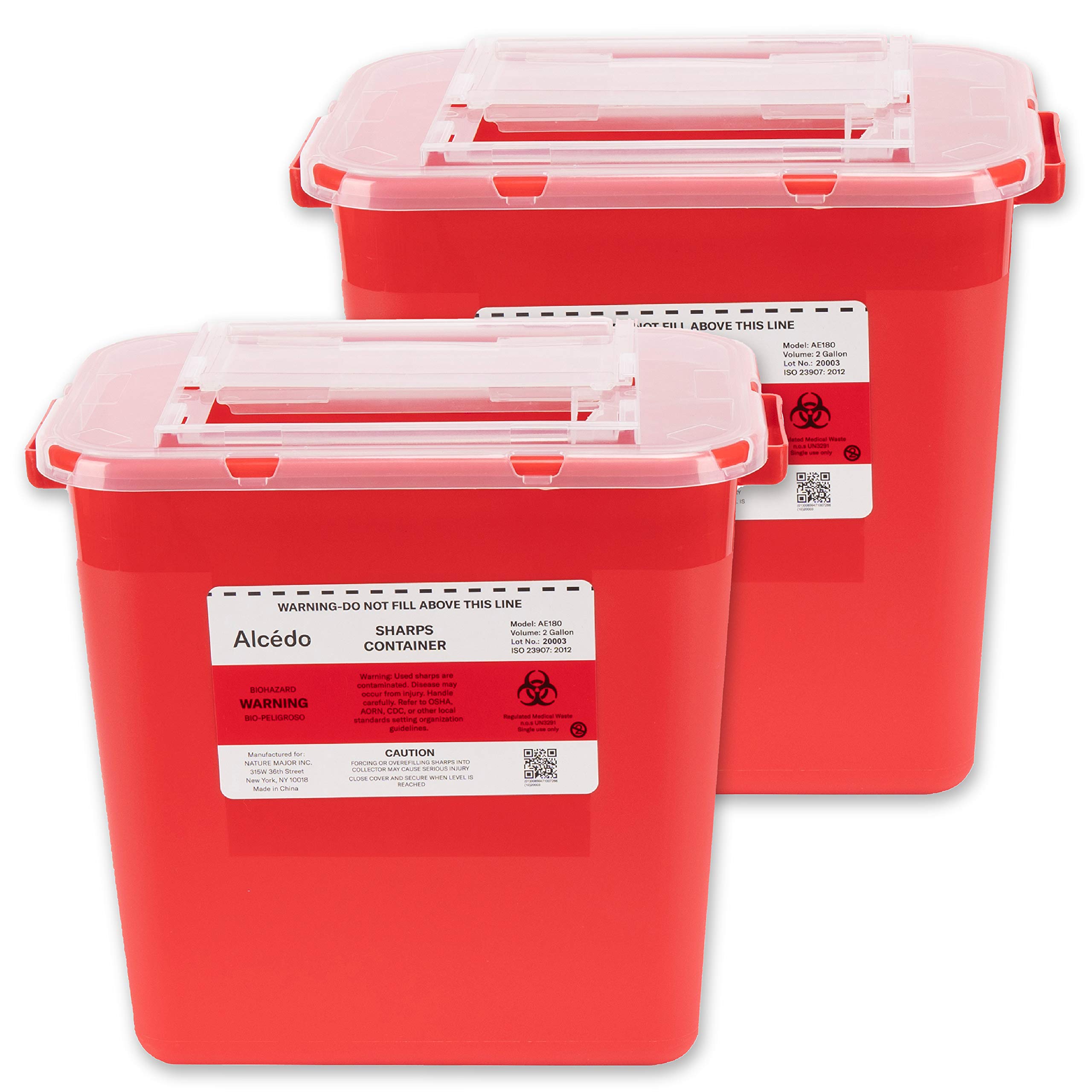 Alcedo Sharps Container for Home Use 2 Gallon (2-Pack) | Biohazard Needle and Syringe Disposal | Professional Medical Grade