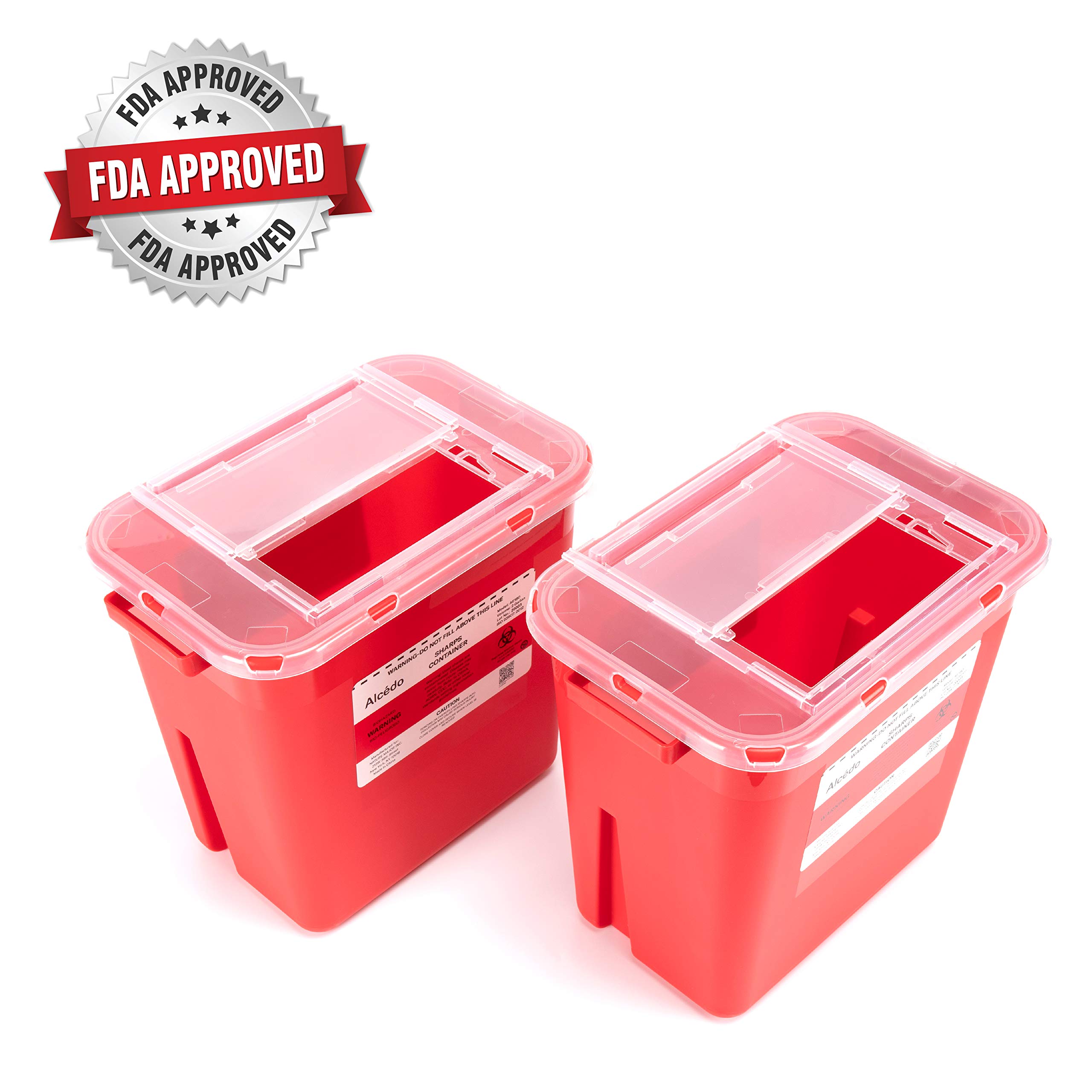 Alcedo Sharps Container for Home Use 2 Gallon (2-Pack) | Biohazard Needle and Syringe Disposal | Professional Medical Grade