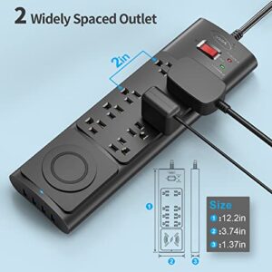 Power Strip with Wireless Charger, Bototek Power Strip Surge Protector (2980 Joules) Wireless Charger with 8 AC Outlets and 4 USB Ports,1875W/15A, 6 ft Extension Cord (8 Outlets)