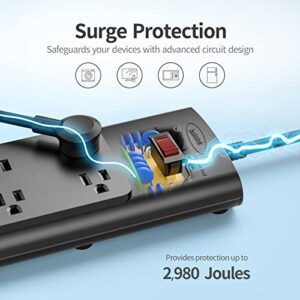 Power Strip with Wireless Charger, Bototek Power Strip Surge Protector (2980 Joules) Wireless Charger with 8 AC Outlets and 4 USB Ports,1875W/15A, 6 ft Extension Cord (8 Outlets)