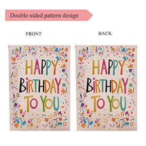 Happy Birthday Garden Flag Vertical Double Sided Welcome Farmhouse Burlap Yard Outdoor Décor Gift Flag 12.5x18 Inch