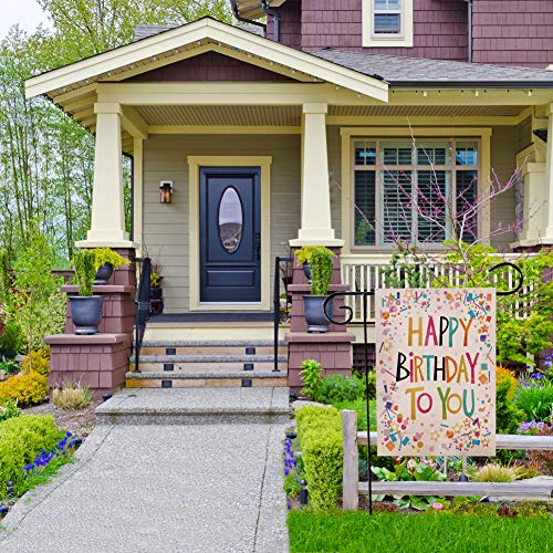 Happy Birthday Garden Flag Vertical Double Sided Welcome Farmhouse Burlap Yard Outdoor Décor Gift Flag 12.5x18 Inch