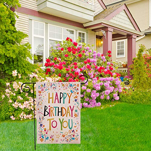 Happy Birthday Garden Flag Vertical Double Sided Welcome Farmhouse Burlap Yard Outdoor Décor Gift Flag 12.5x18 Inch