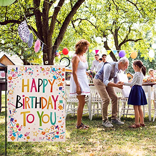 Happy Birthday Garden Flag Vertical Double Sided Welcome Farmhouse Burlap Yard Outdoor Décor Gift Flag 12.5x18 Inch