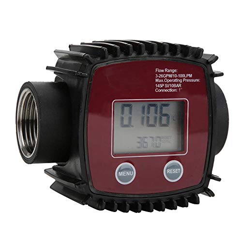 Liquid Water Flowmeter,K25 1in Female Thread Digital Display Flowmeter,High Flow Sensor 10-120L/MIN 0-999999(Red)