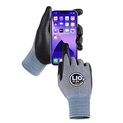 LIO FLEX Touch Screen Gloves - 3 Pairs, Work Gloves Men & Women, Gloves with [10 touchscreen fingers], Safety Work Gloves for Men & Women, Thin, Lightweight, Durable Working Gloves (Grey, M)