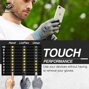 LIO FLEX Touch Screen Gloves - 3 Pairs, Work Gloves Men & Women, Gloves with [10 touchscreen fingers], Safety Work Gloves for Men & Women, Thin, Lightweight, Durable Working Gloves (Grey, M)