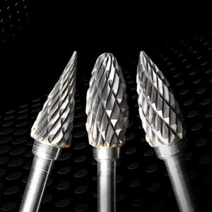 Rotary Burr Set, 10pcs Tungsten Carbide Rotary Burrs Set Double Cut Points Files Grinder Fit Rotary Tool for Engraving Wood Working Carving Polishing and Drilling, 1/8" Bit Shank 1/4” Head Size