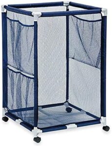 tisyourseason rolling pool toy storage cart bin - large | perfect contemporary nylon mesh basket organizer for your goggles, beach balls, floats, swim toys & accessories