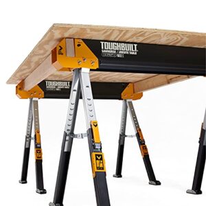 ToughBuilt - Folding Sawhorse/Jobsite Table - Sturdy, Durable, Lightweight, Heavy-Duty, 100% High Grade Steel, 1300lb Capacity, Pivoting Feet, Adjustable Height Legs - (TB-C650) - 2 Pack