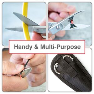 Electrician Scissors with Notches and Carrying Pouch, Professional Heavy-Duty Stainless Steel Electrical Shears for Right or Left-Handed Use | Multi-purpose Snips Cut, Strip File and Scrape