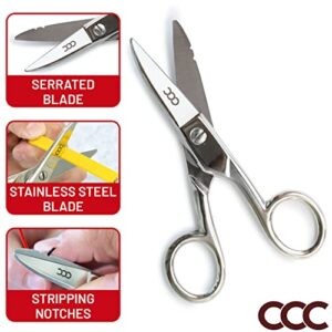 Electrician Scissors with Notches and Carrying Pouch, Professional Heavy-Duty Stainless Steel Electrical Shears for Right or Left-Handed Use | Multi-purpose Snips Cut, Strip File and Scrape