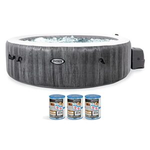 intex purespa greywood deluxe 85" x 25" outdoor portable inflatable 6 person round hot tub bubble jet spa with 6 type s1 pool filter cartridges