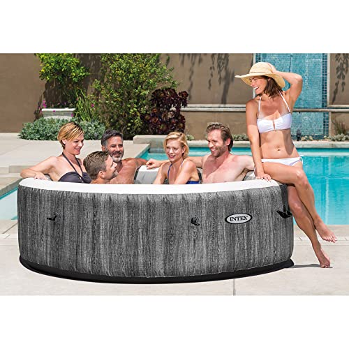 Intex PureSpa Greywood Deluxe 85" x 25" Outdoor Portable Inflatable 6 Person Round Hot Tub Bubble Jet Spa with 6 Type S1 Pool Filter Cartridges