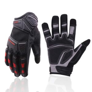 handlandy heavy duty work gloves men, touchscreen tpr impact reducing work gloves, non-slip breathable mechanics gloves (medium)