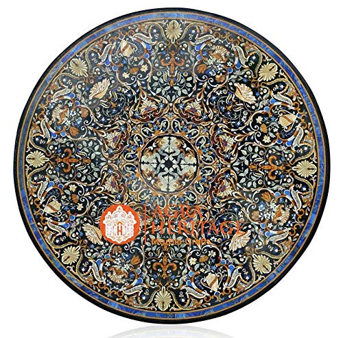 Marble Round Dining Center Table Top Scagliola Inlay Floral Home Furniture Decor