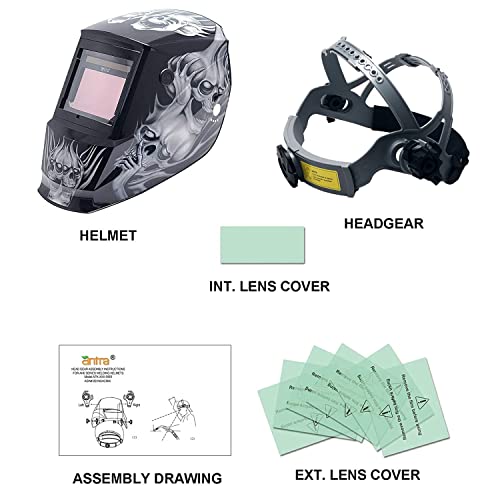 Antra True Color Top Optical 1/1/1/1 Wide Shade 3/5-14 Large Viewing 9.65 SQI Digital Solar Power Auto Darkening Welding Helmet DP6-18 Quick Grind Button TIG MIG/MAG MMA Plasma 6+1 Extra Lens Covers