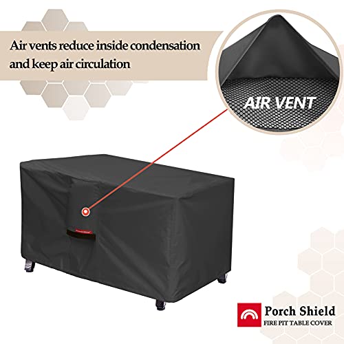 Porch Shield Patio Fire Pit Cover - Waterproof 600D Outdoor Rectangular Fire Table Cover Deck Box Protector - 48 x 28 inch, Black