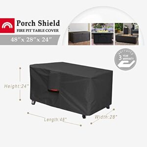 Porch Shield Patio Fire Pit Cover - Waterproof 600D Outdoor Rectangular Fire Table Cover Deck Box Protector - 48 x 28 inch, Black