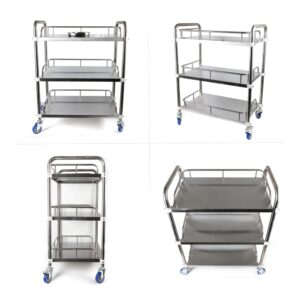 3 Layers Cart Trolley,Lab 3 Layers Clinic Serving Cart Trolley Medical Cart Stainless Steel Serving Lab Cart Equipment Clinic's Kitchen Mobile Utility Rolling Carts with Wheel