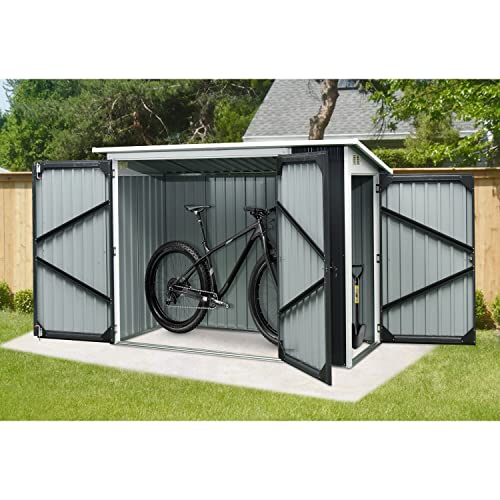 Hanover 2-in-1 Multi-Use Storage Shed, Separated Storage Compartments, 2-Point Locking System, Galvanized Steel, 156-Cu. Ft. Capacity, 3.6-Ft. x 8-Ft. x 5.75-Ft., Dark Gray