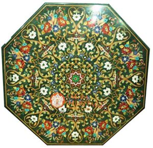 green marble dining center table top pietra dura inlay furniture decor | 36"x36" inches