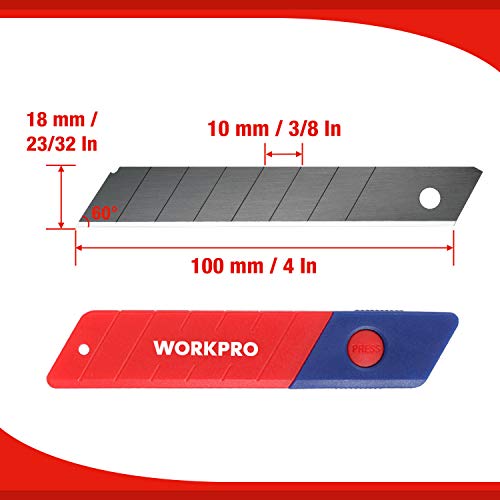 WORKPRO 18mm Snap-off Blades, SK5 Steel Replacement Blade Fits all 18mm Utility Knife & Box Cutter, Pack of 100