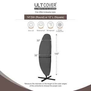 ULTCOVER Patio Umbrella Parasol Cover - 600D Waterproof Outdoor Offset Banana Style Umbrella Cover - Fits Cantilever Offset Umbrella 12-14 Feet, Black