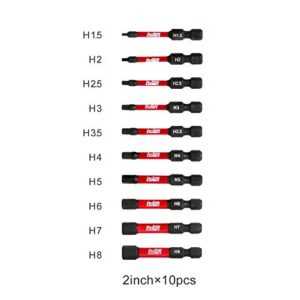 Protorq Impact Bit Set W/Clip,S2 Steel, 10-Piece, 2 Inch Hex Metric Size，1/4" Hex Shank