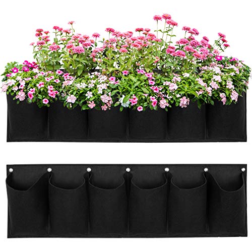 COSYLAND Hanging Garden Planter with 6 Pockets, Wall Hanging Planting Grow Bags Flowerpot for Succulents Flowers Basil Ferns Strawberry Great Outdoor Wall Decor for Patios and Gardens