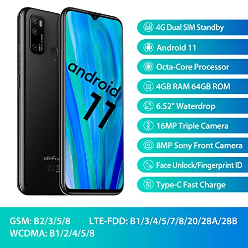 Ulefone Note 9P 4G Unlocked Cell Phones, 6.52" Screen,16MP Triple Rear Camera, Android 11 Octa-Core 4GB + 64GB,4500mAh Big Battery, Face Unlock Finger Reader Unlocked Smartphones - Black