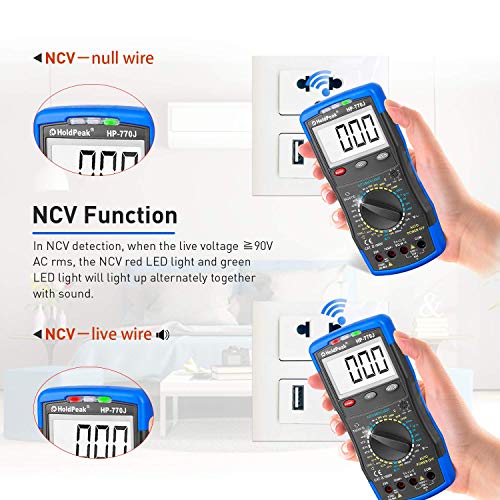 Digital Multimeter HP-770J Automotive Multimeter Engine Analyser Manual Ranging NCV Multi Tester Voltmeter Measure Voltage+Current+Resistance+Temp+RPM+Dwell Angle with Data Hold+Backlight+Auto Off+℃/℉