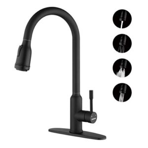 dicoya kitchen faucets with pull down sprayer, 4 function sprayer, power rinsing, easy clean, water saving, 304 stainless steel, kitchen sink faucet, single lever, gooseneck, deck plate, black matte