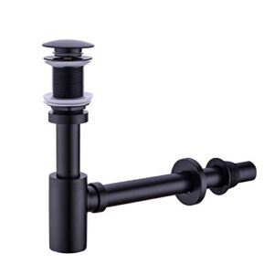 gordee bathroom sink stopper p-trap complete set adjustable 1-1/4 bottle trap solid brass sink drain kit tube and pop up drain stopper set without overflow, matte black