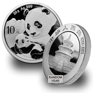 2016 - Present (Random Year) Lot of (5) 30 Gram Chinese Silver Panda with Certificates of Authenticity 10 Yuan ¥10 BU