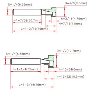 KOWOOD 2pcs 1/4 Inch Shank Keyhole Router Bit Set - 3/8 &1/2 inch in Blade Diameter