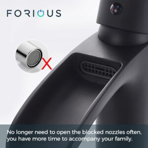 FORIOUS Matte Black Bathroom Faucet Single Handle with Metal Pop-up Drain Stopper, 6" Single Hole Waterfall Bathroom Faucet with Supply Line, RV Bathroom Sink Faucet Black, Black Lavatory Tap one Hole