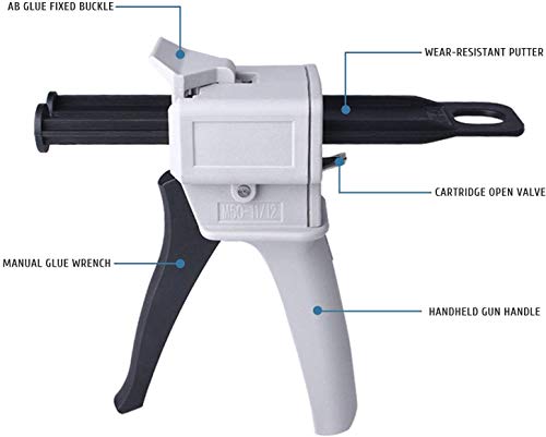 Dispenser Conveyor Gun 50ml,Adhesive Dispensing Mixer, Manual Dual Cartridge Applicator AB Gun 1:1/2:1 Ratio