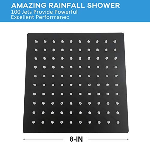 Rain Shower Head With Extension Arm, NearMoon Square Shower Heads, Large Stainless Steel Rainfall Showerhead-Waterfall Full Body Coverage (8 Inch Shower Head With 15 Inch Shower Arm, Matte Black)