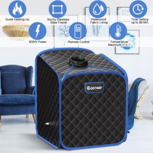 COSTWAY Portable Steam Sauna, 2L Folding Home Spa Sauna Tent for Weight Loss, Detox Relaxation at Home, Personal Sauna with 9 Temperature Levels, Timer, Remote Control, Foldable Chair (Black)