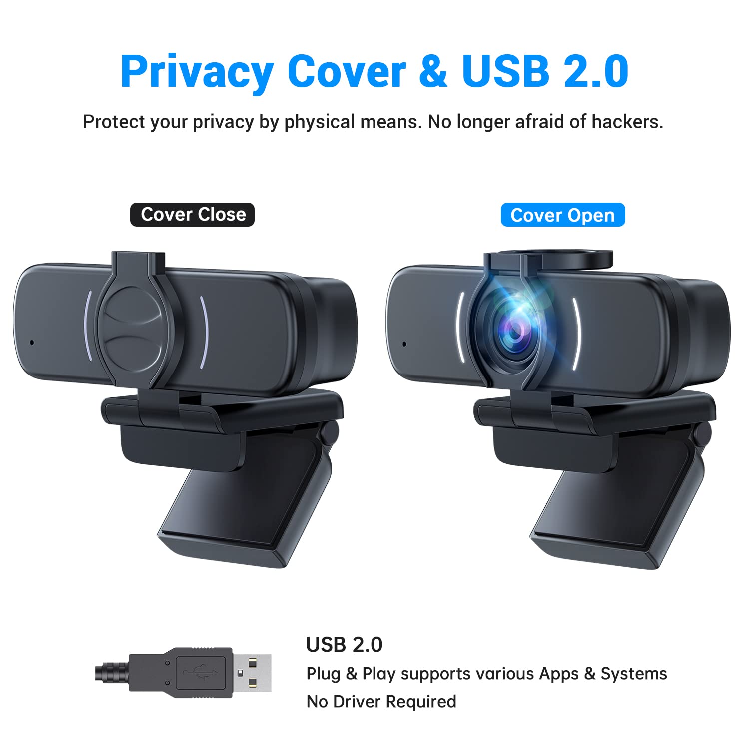 Webcam, Webcam with Microphone, 2022 New Version USB Webcams with 3D Denoising and Automatic Gain, Plug & Play 1080p Webcams for Video Calling, Online Classes &Video Conference